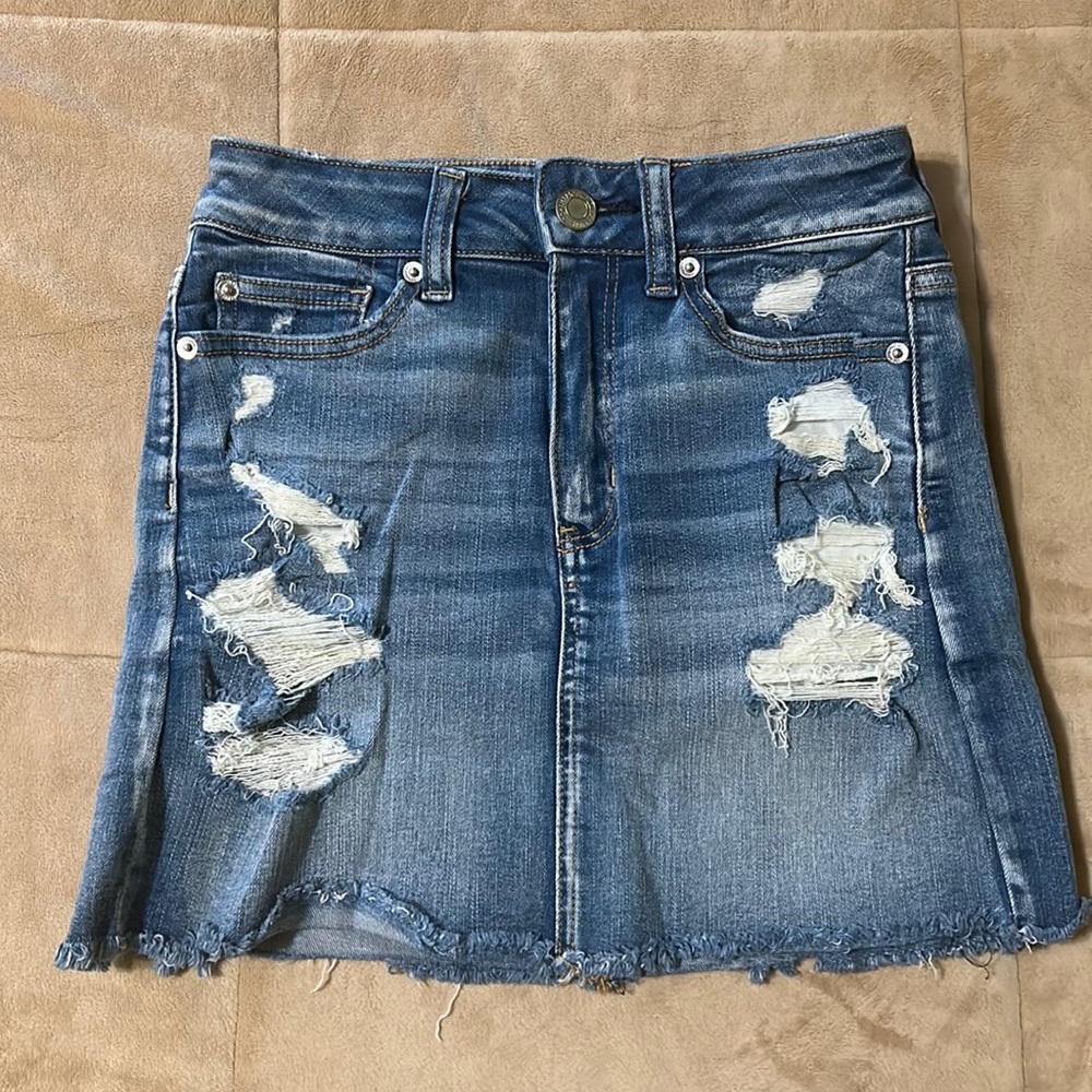 American Eagle Denim Distressed Mini Skirt
